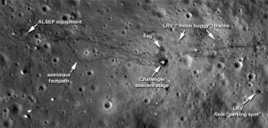 image of the moon showing human activity
